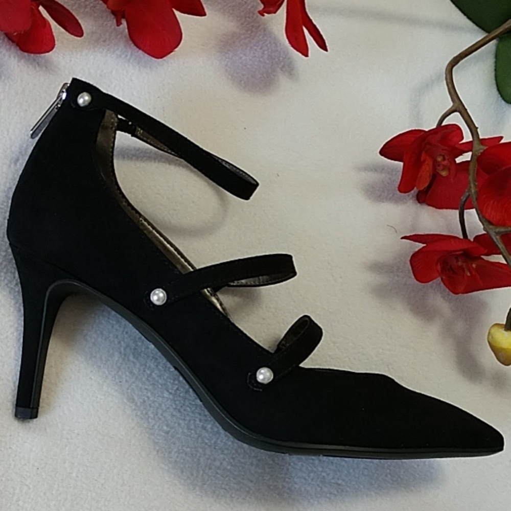 NEW Strappy Stilettos Heels Sexy Back Zip Faux Pearls Black Libby Edelman 8.5 - Picture 4 of 8